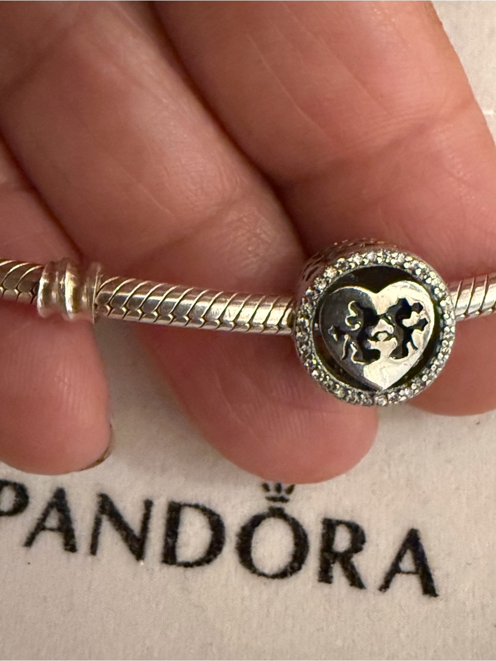 Pandora Silver Heart Puzzle Charm with Clear Accents